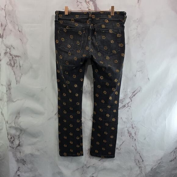 Pilcro Jeans Womens 26 Black Gold Floral Skinny Mid Rise Slim Straight - Picture 1 of 12